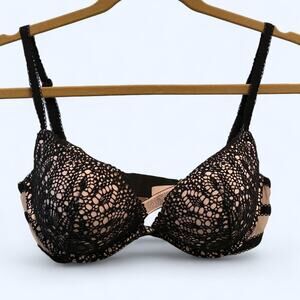 Victorias secret black and pink lace balconette bra
